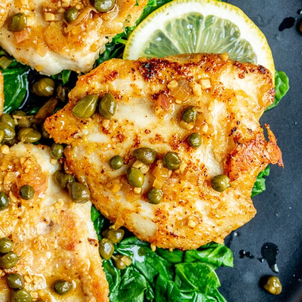 Parmesan crusted chicken thighs used in Keto Chicken Piccata