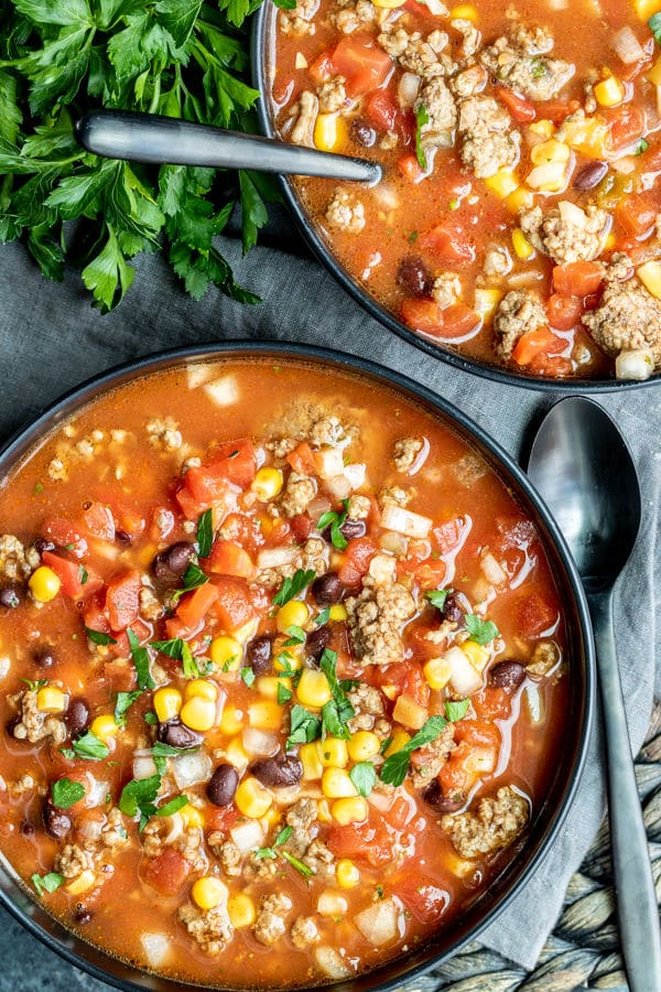 Slow Cooker Taco Soup in two bowls