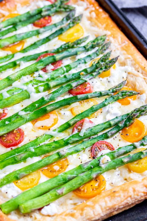 Asparagus Tart topped with cheese