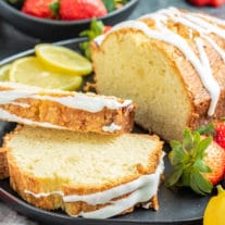 Lemon Pound Cake slices with glaze