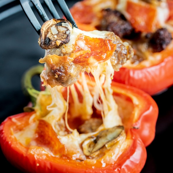 Meat Lover's Pizza Keto Stuffed Peppers with mushrooms