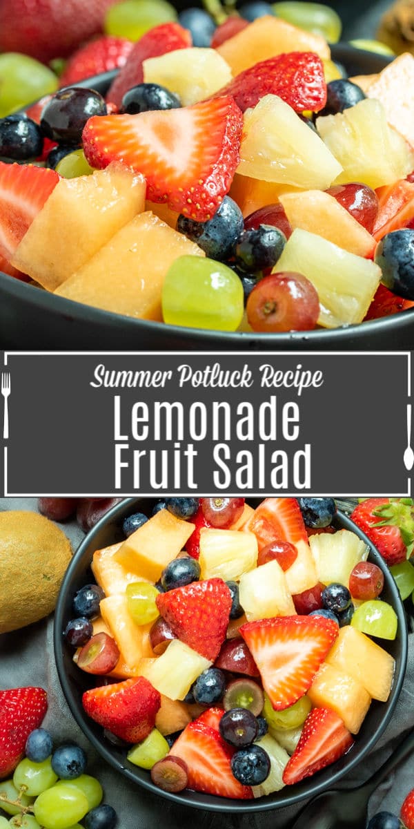 Pinterest image with title on it for Lemonade Fruit Salad