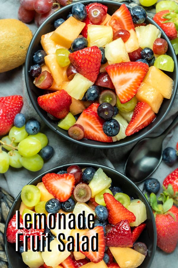 Pinterest image with title on it for Lemonade Fruit Salad