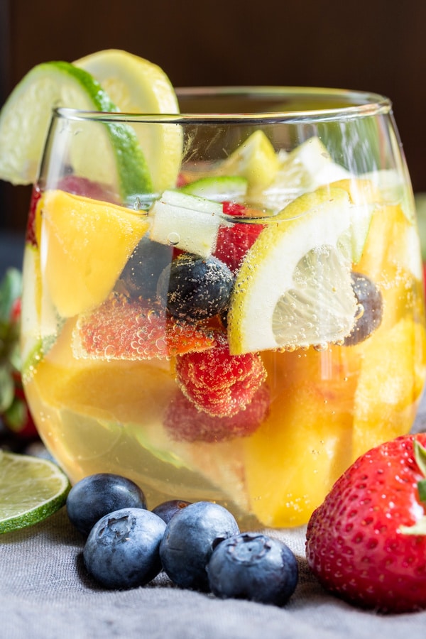 Summer Moscato Sangria with infused fruit for summer