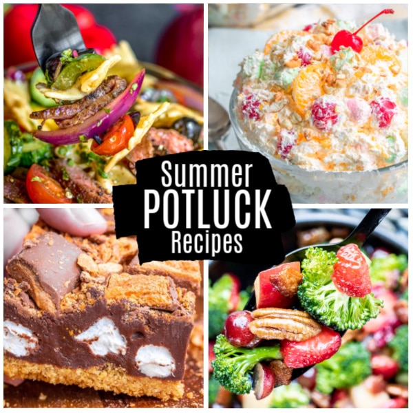 collage of summer potluck recipes for Pinterest