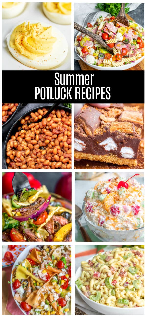 collage of summer potluck recipes for Pinterest