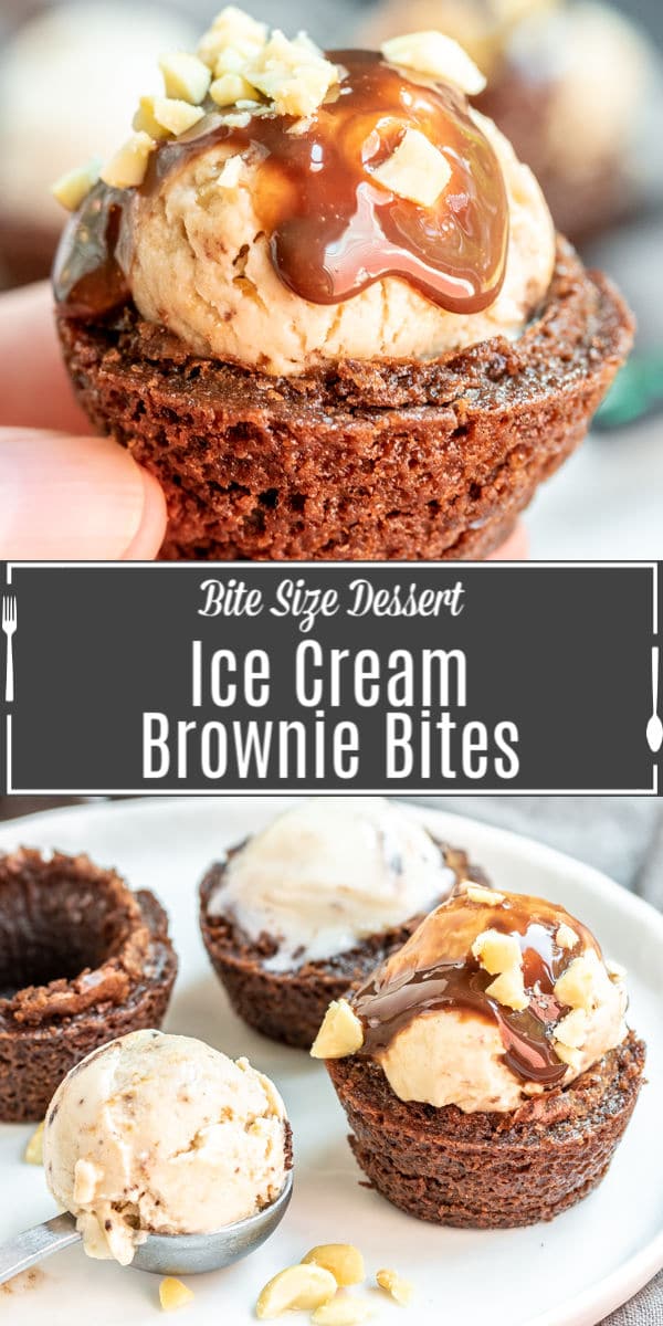 Pinterest image for Ice Cream Brownie Bites with title text