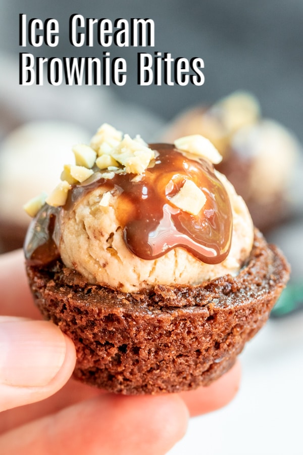 Pinterest image for Ice Cream Brownie Bites with title text