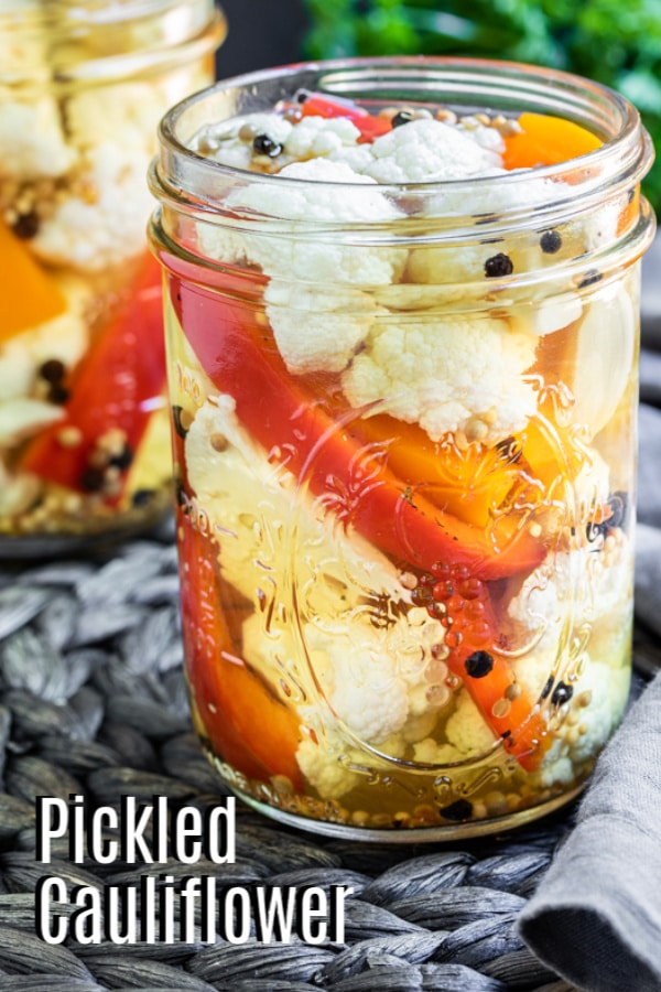 Quick and Easy Pickled Cauliflower pinterest image with title text