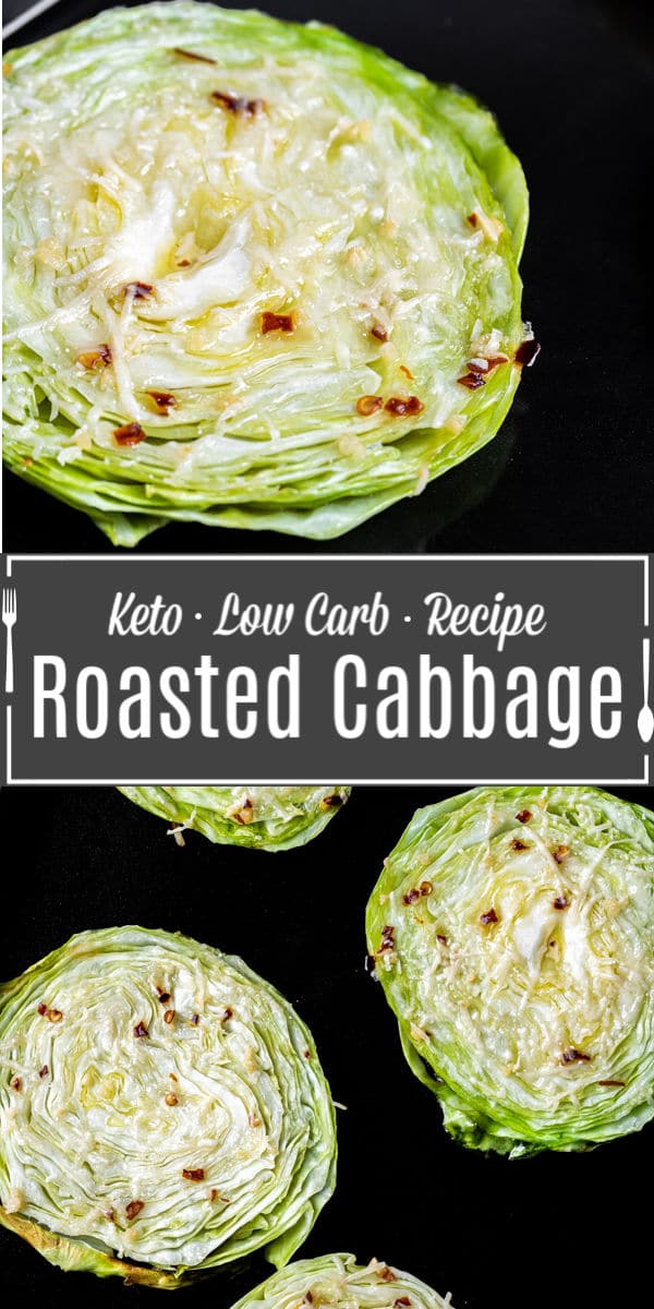 Pinterest image for Oven Roasted Cabbage Steaks with title printed on it.