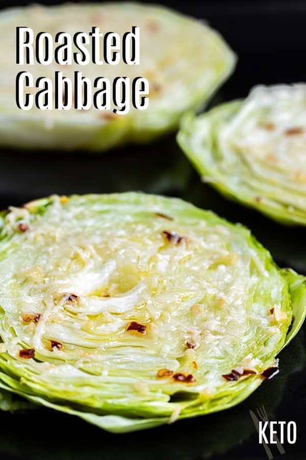Pinterest image for Oven Roasted Cabbage Steaks with title printed on it.