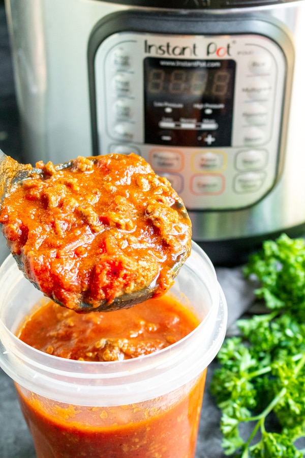 Instant Pot Spaghetti Sauce is great freezable keto meat sauce