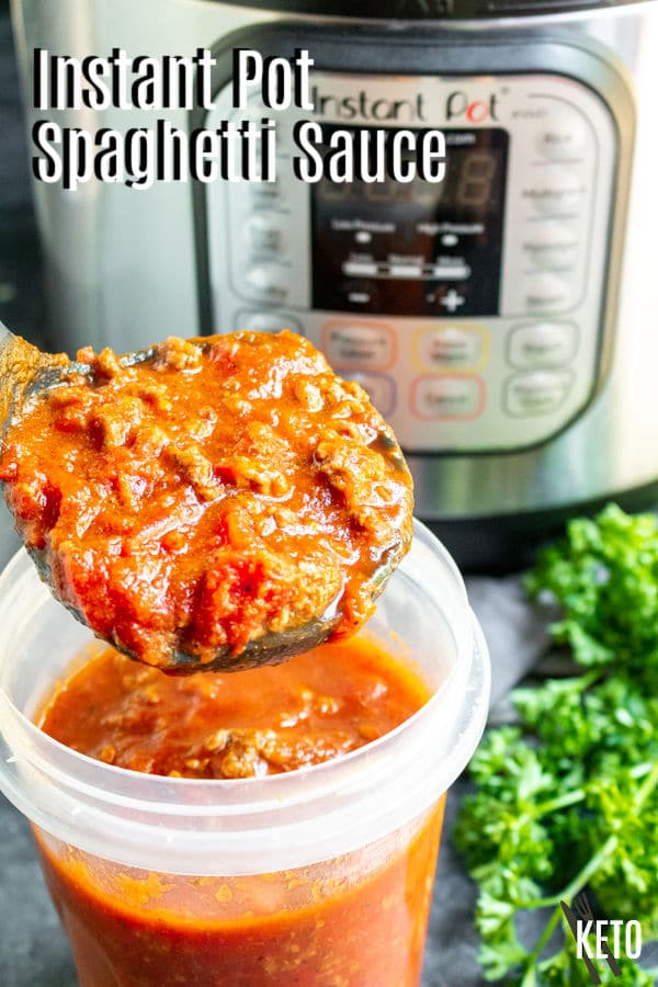 Pinterest image for Instant Pot Spaghetti Sauce with title text