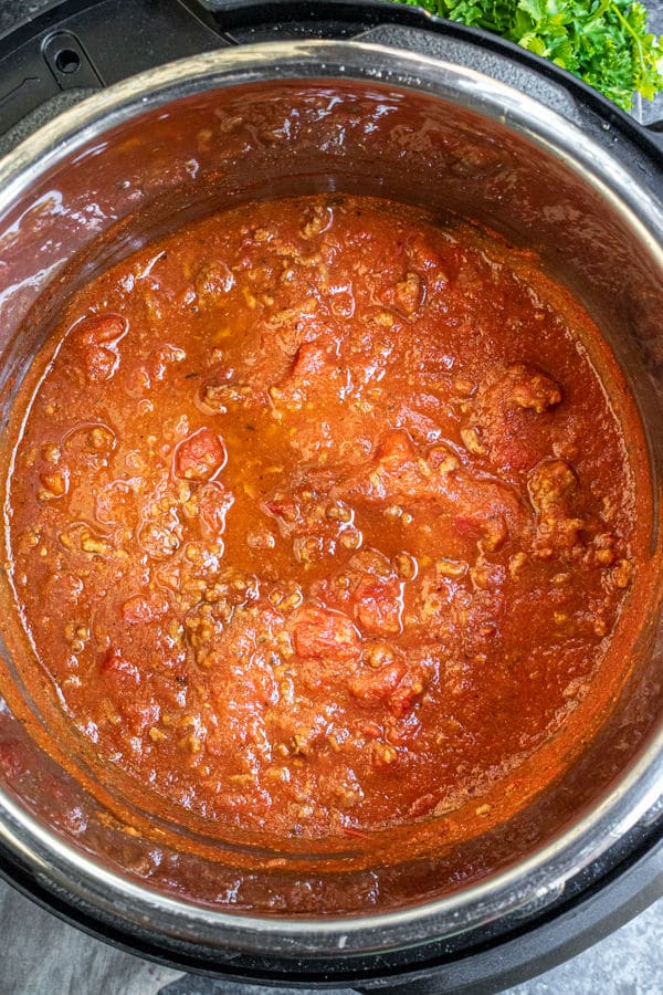 Instant Pot Spaghetti Sauce in pressure cooker