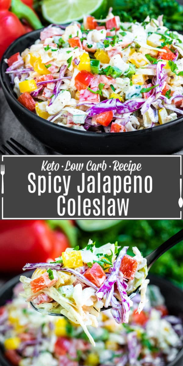 Pinterest image for Spicy Jalapeno Coleslaw with title text