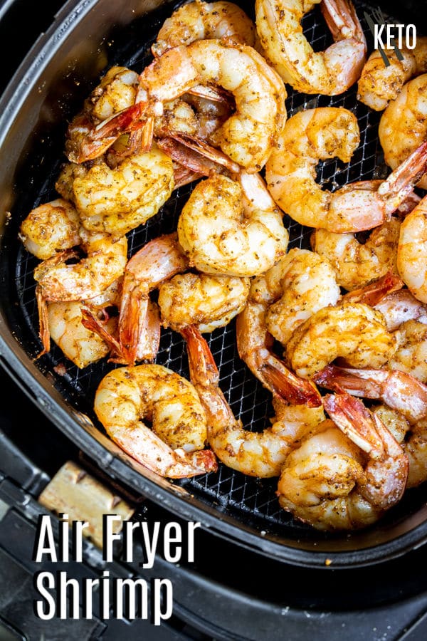 Pinterest image for Air Fryer Shrimp with title text