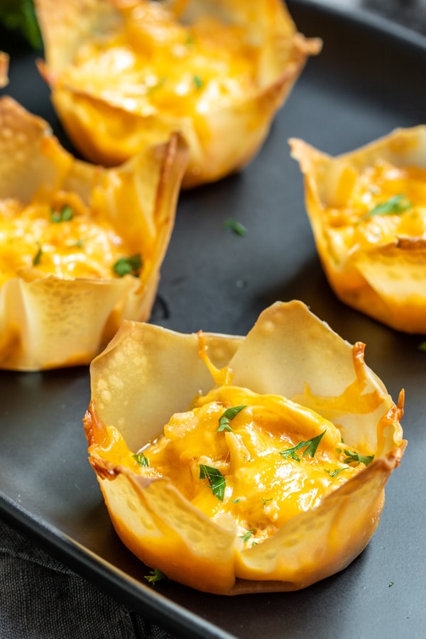 Buffalo Chicken Cups filled with classic buffalo chicken dip