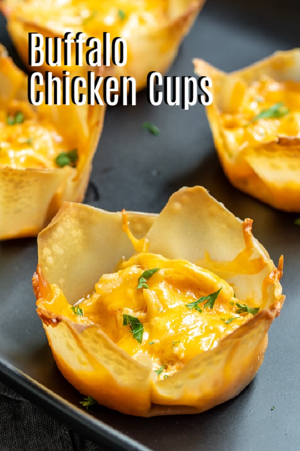Buffalo Chicken Cups pinterest image with title text