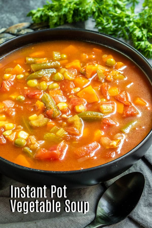 Pinterest image for Instant Pot Vegetable Soup with title text