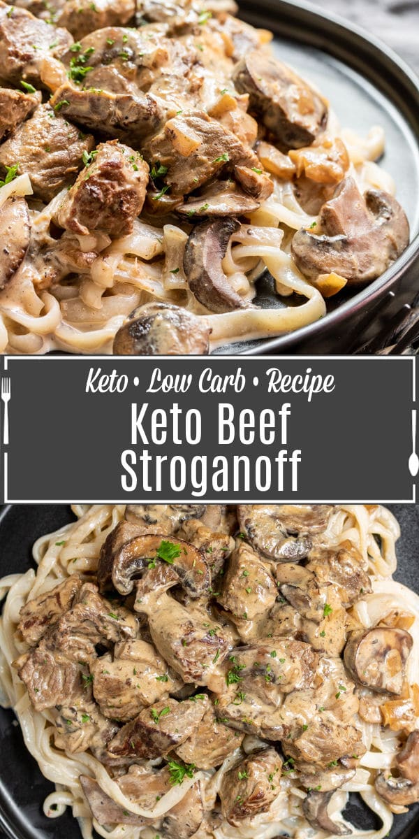 Pinterest image for Keto Beef Stroganoff with title text