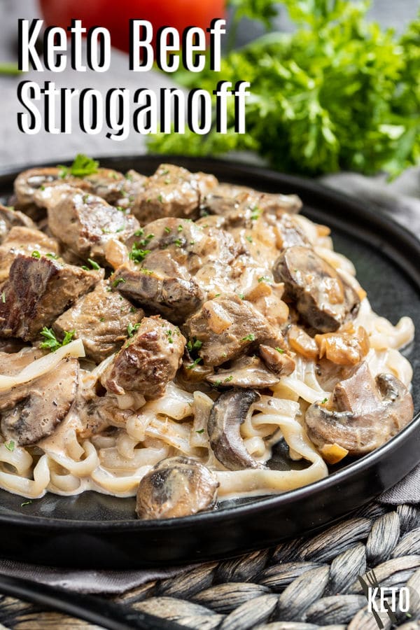 Pinterest image for Keto Beef Stroganoff with title text