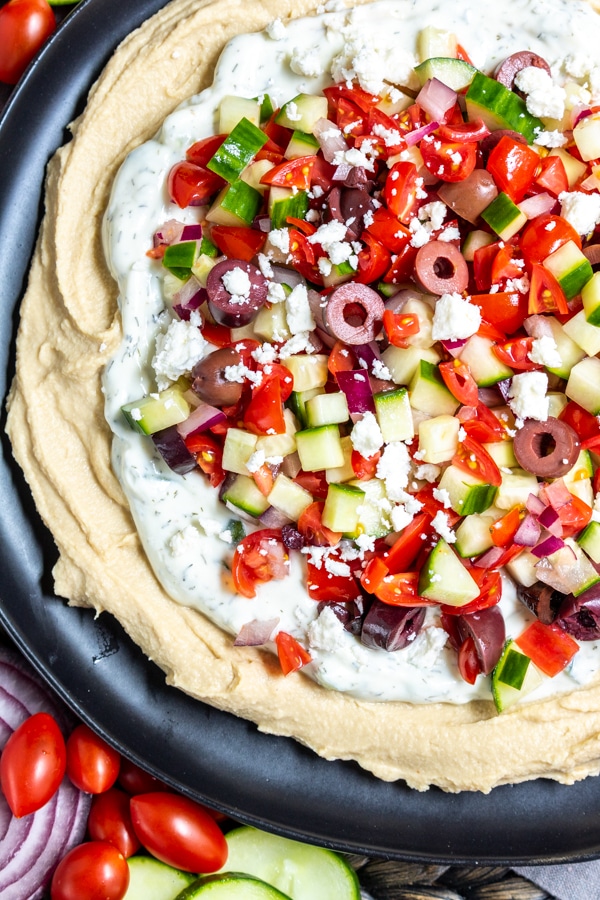 5 Layer Greek Dip with cucumber and tomato