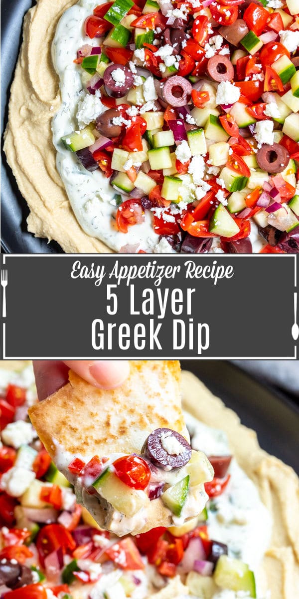 Pinterest image for 5 Layer Greek Dip with title text