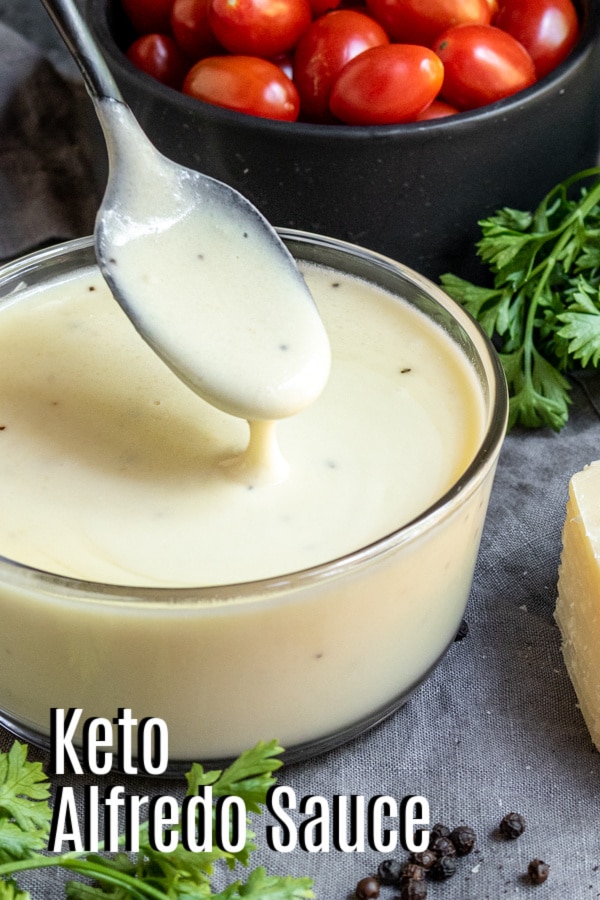 Pinterest image of Keto Alfredo Sauce with title text