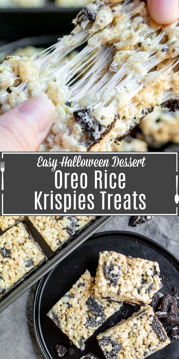Pinterest image for Oreo Rice Krispie Treats with title text