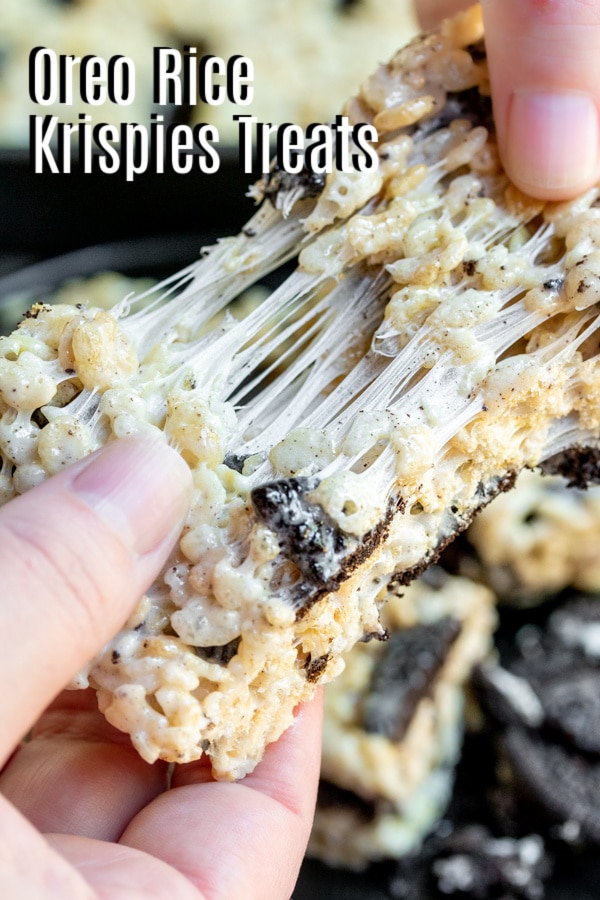 Pinterest image for Oreo Rice Krispie Treats with title text