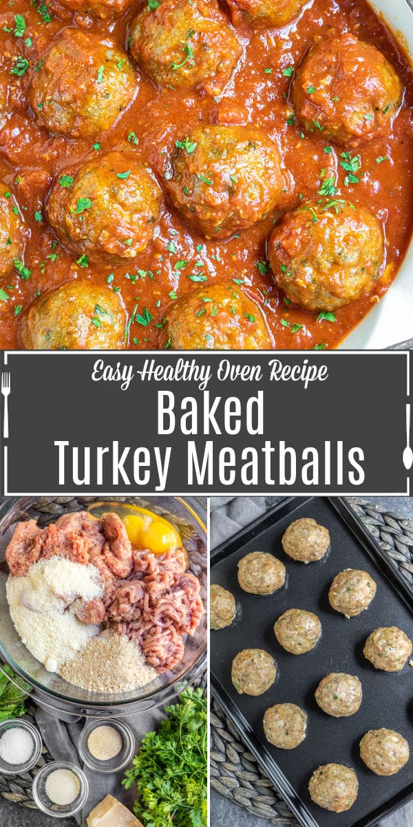 Pinterest image for Baked Turkey Meatballs with title text