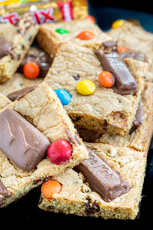 Candy Bar Cookie Bars made with leftover Halloween candy