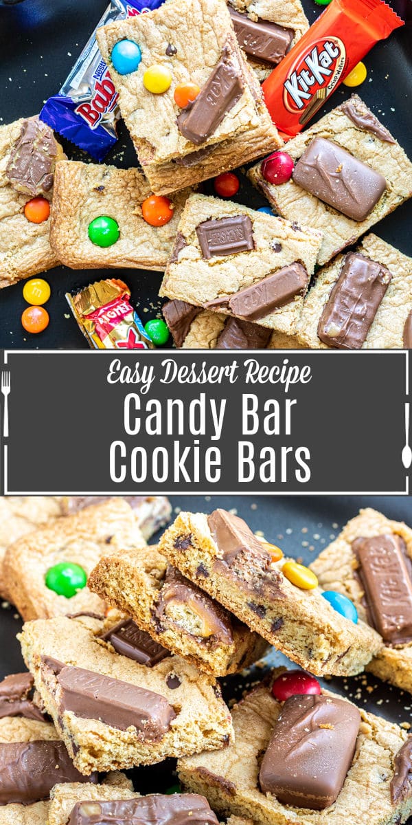Pinterest image for Candy Bar Cookie Bars with title text