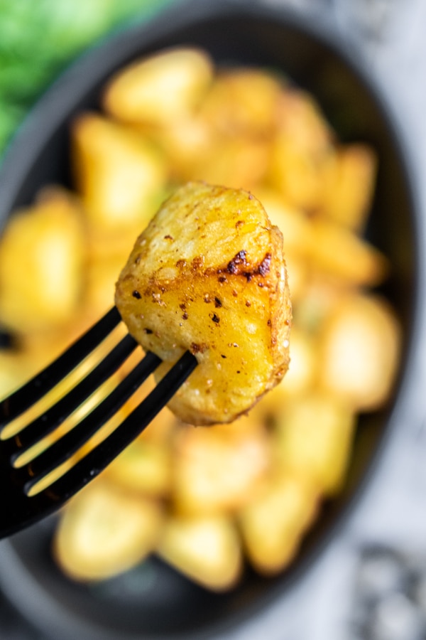 Crispy Air Fryer Potatoes on a fork