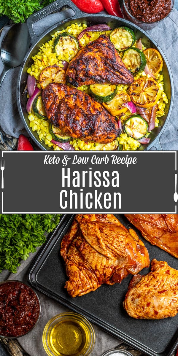 Pinterest image of Harissa Chicken with title text