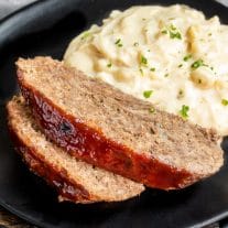 Instant Pot Meatloaf and Mashed Potatoes on a plate