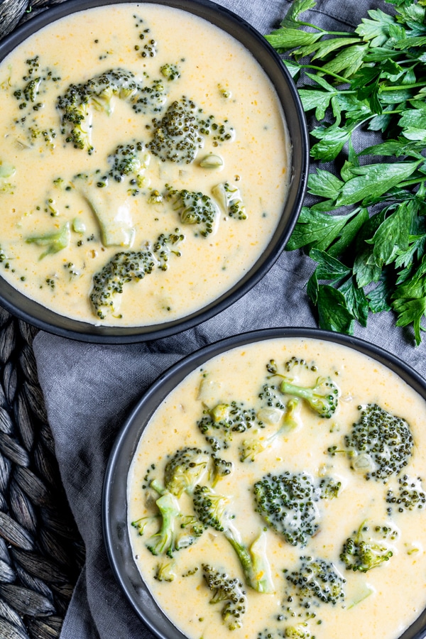 bowls of Keto Broccoli Cheese Soup