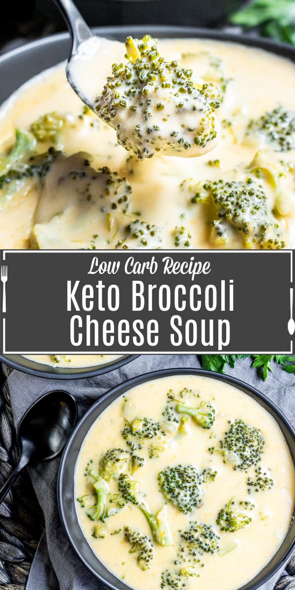 Pinterest image for Keto Broccoli Cheese Soup with title text
