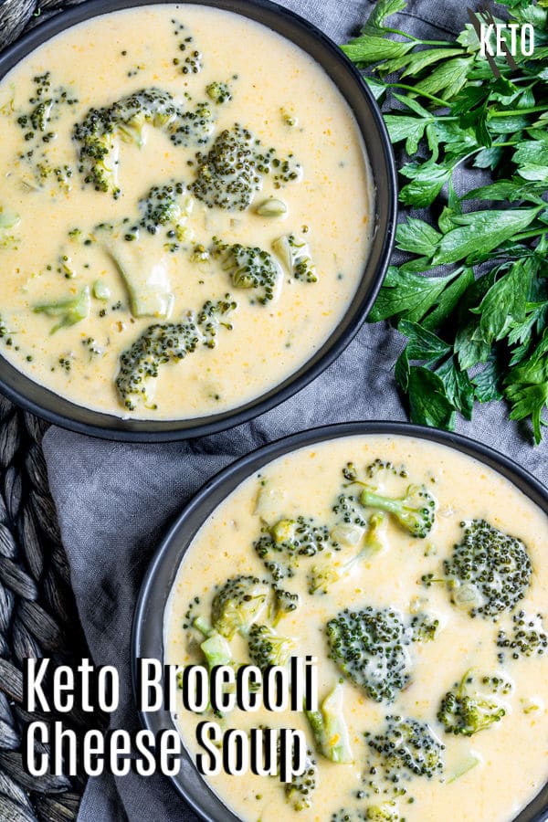 Pinterest image for Keto Broccoli Cheese Soup with title text