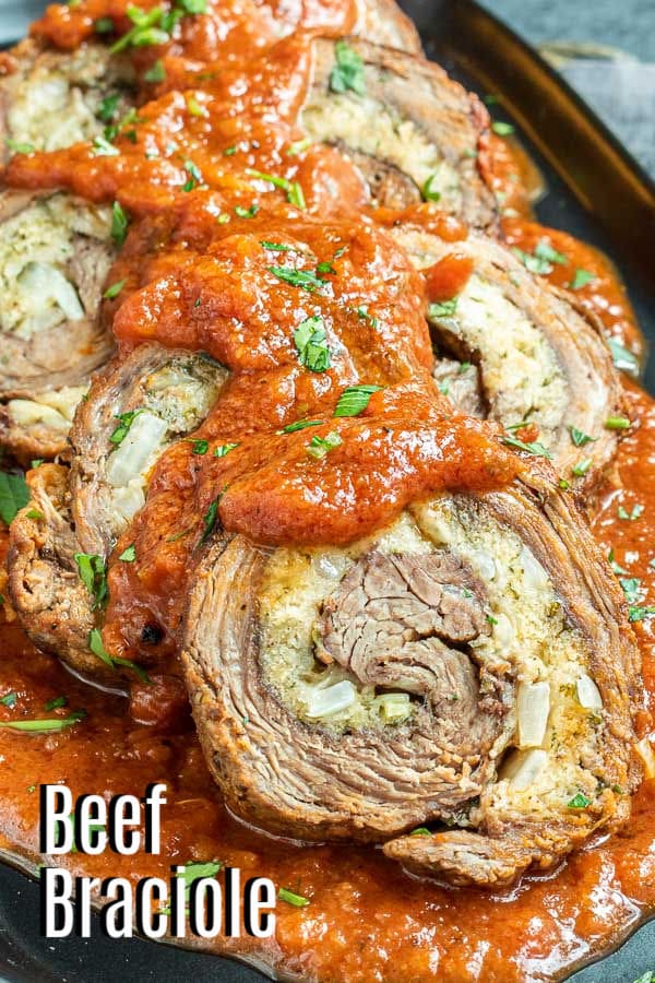 Pinterest image of Beef Braciole with title text