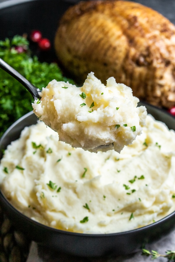 Instant Pot Mashed Potatoes on a spoon