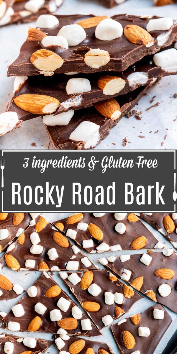 Pinterest image for Rocky Road Chocolate Bark with title text