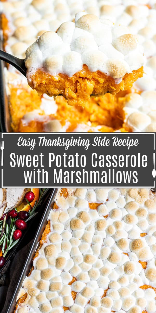 Pinterest image for Sweet Potato Casserole with Marshmallows with title text