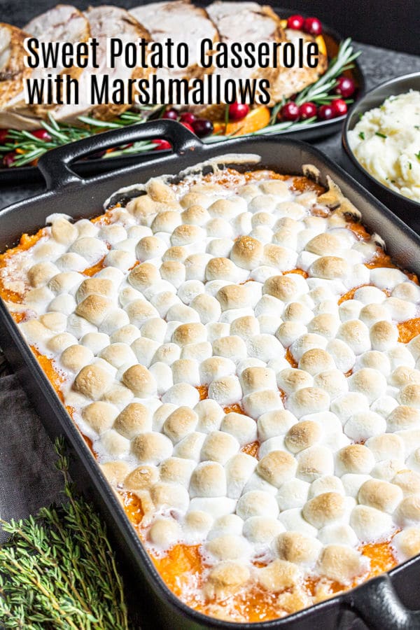 Pinterest image for Sweet Potato Casserole with Marshmallows with title text