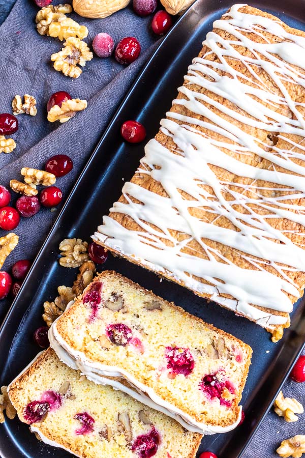 Cranberry Orange Bread with fresh cranberries and walnut