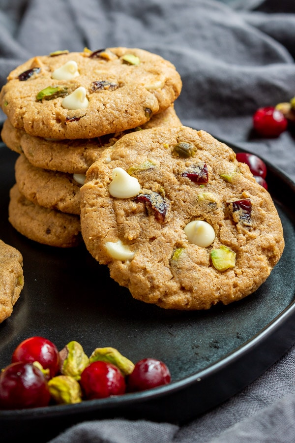 Keto Pistachio and Cranberry Cookies on a plate