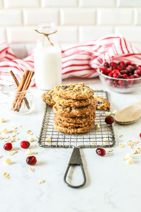 Oatmeal White Chocolate Cranberry Cookies stacked