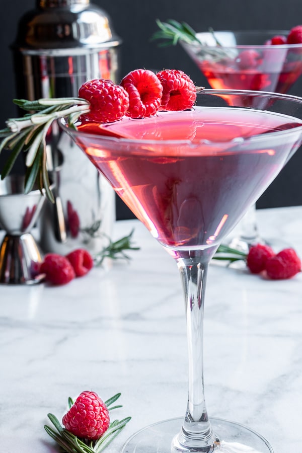 Raspberry Martini garnished with raspberries