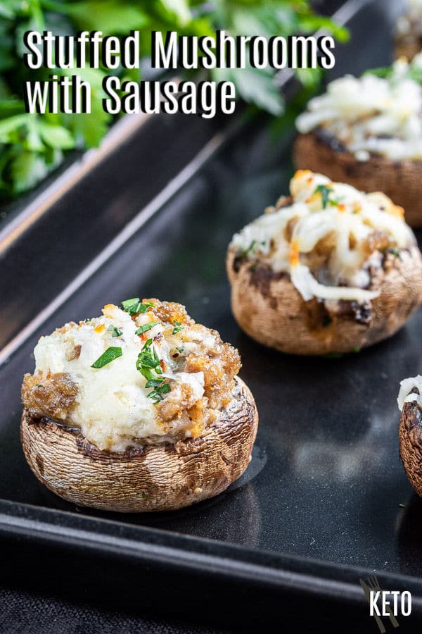 Pinterest image of Stuffed Mushrooms with Sausage with title text