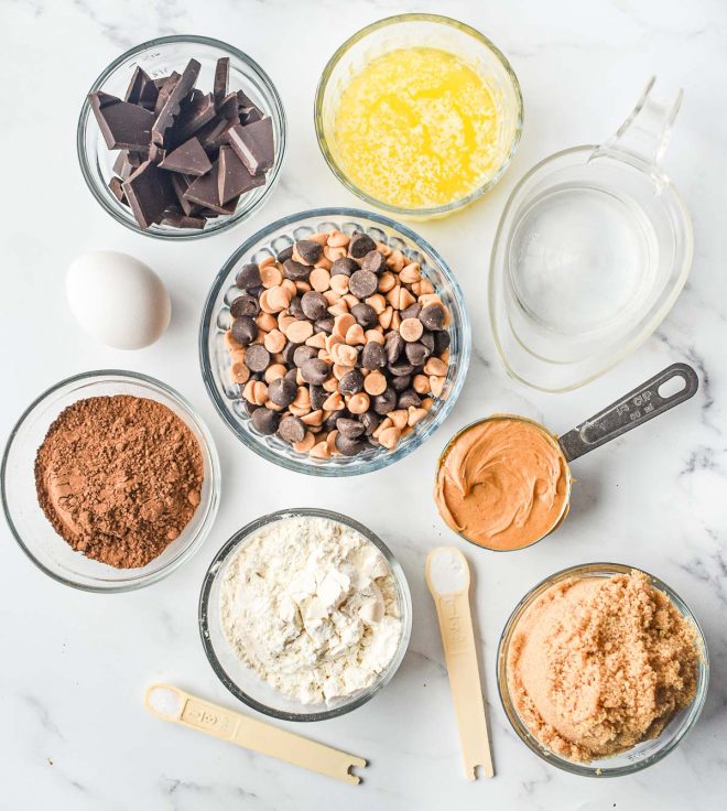 ingredients for Dark Chocolate Peanut Butter Brownies